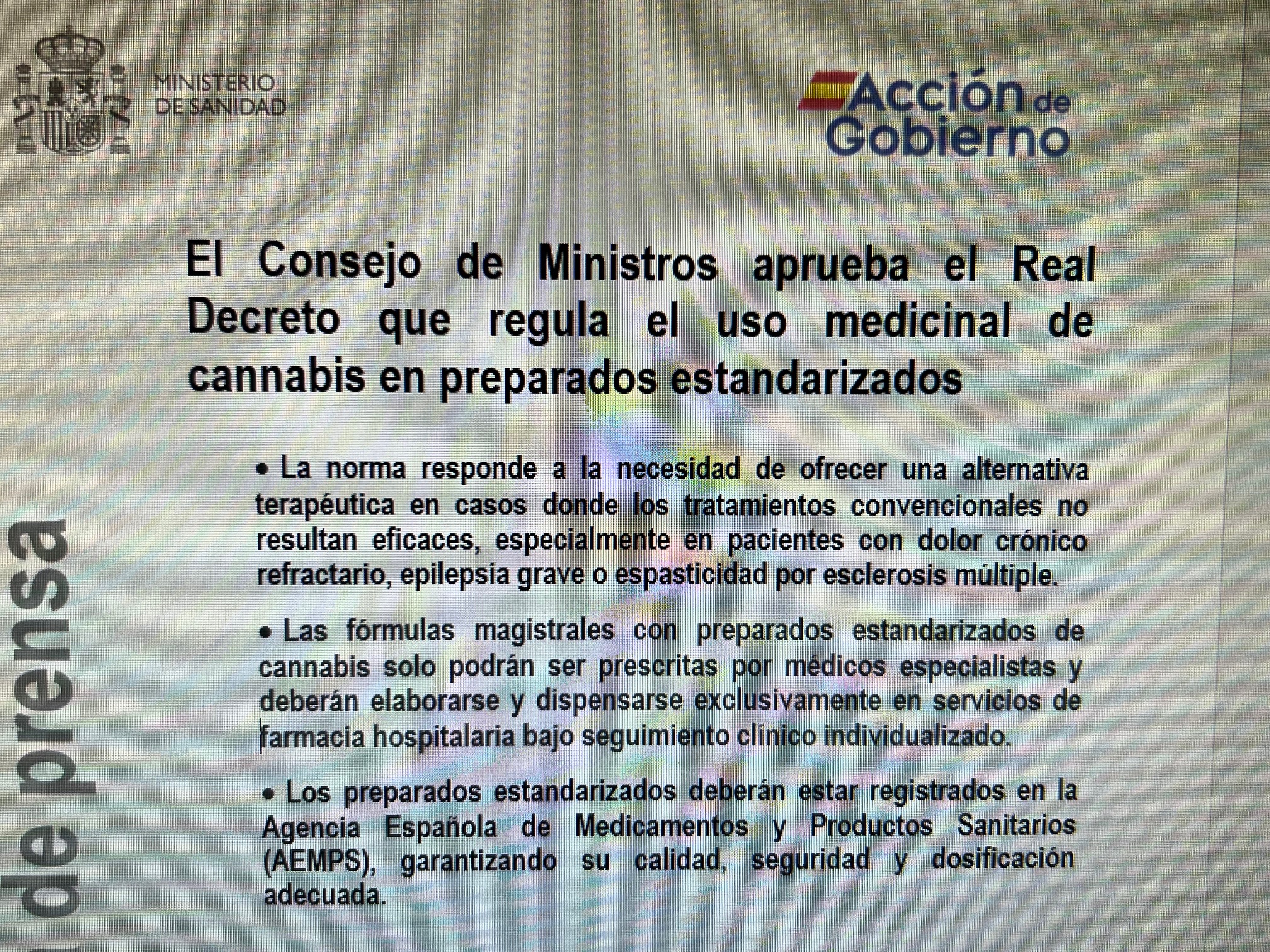 Se aprueba el Real Decreto que regula las fórmulas magistrales con preparados de cannabis